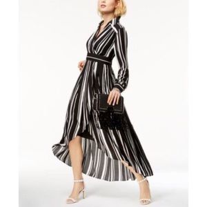 B&W Striped Maxi Shirt Dress w/ High Low Hem